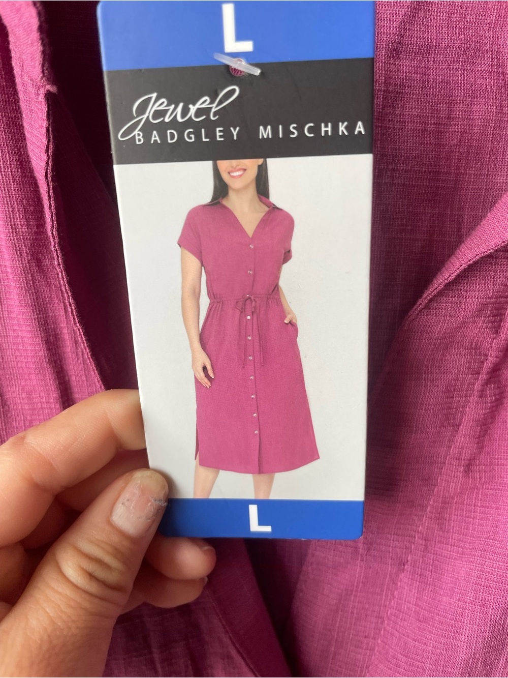Jewel Badgley Mischka Pink Button-Front Shirt Dress